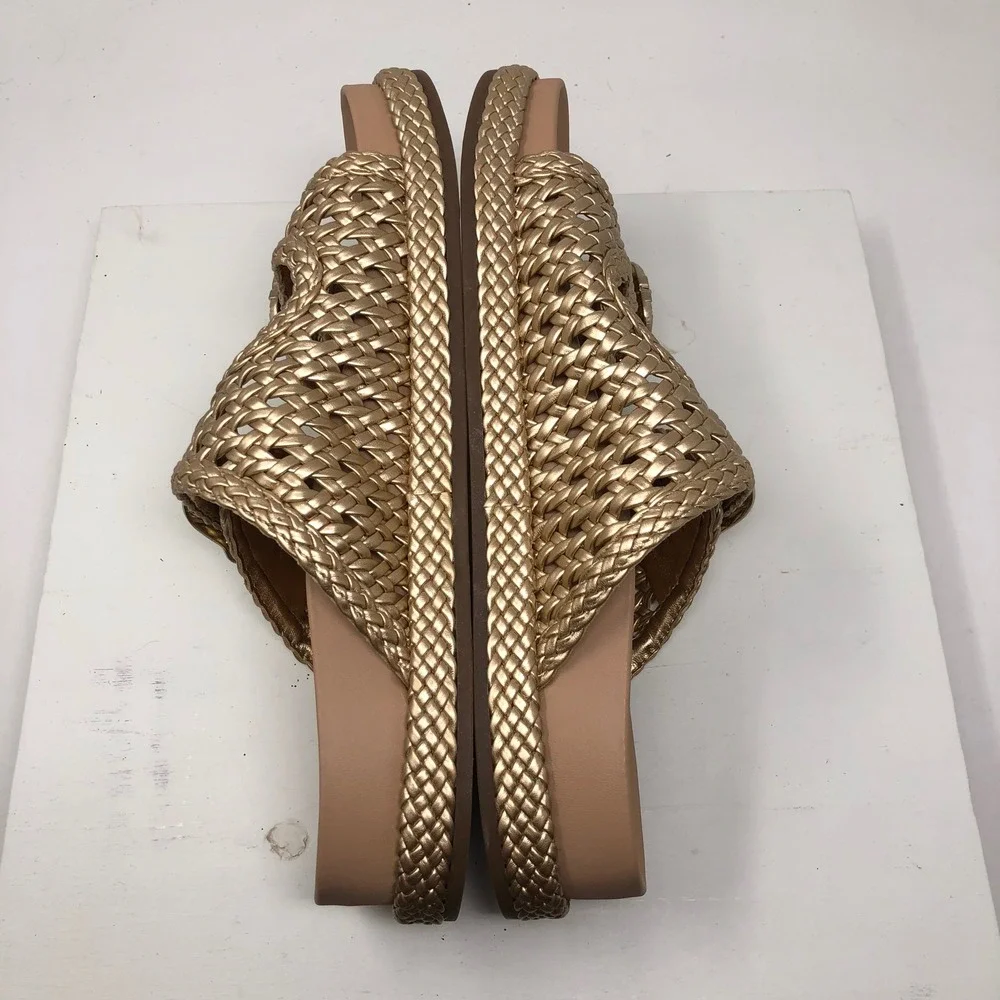 Sam Edelman Reid Slide Sandals Womens 9 Gold Braided Double Buckle Platform